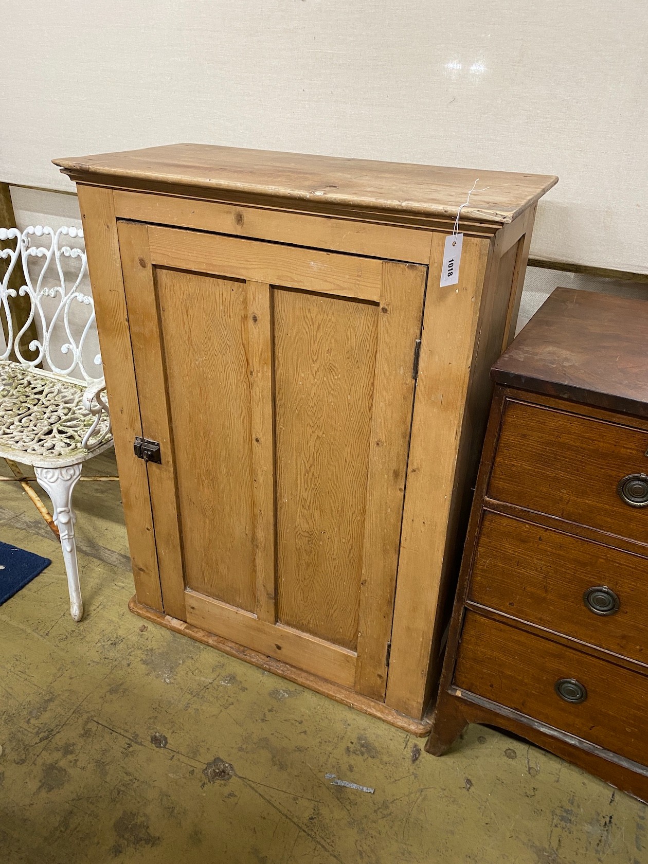 A 19th century pine single door kitchen cabinet width 82cm, depth 39cm, height 108cm.